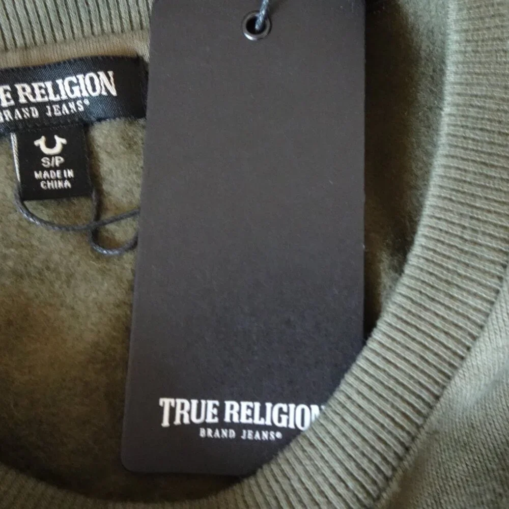True Religion Embossed Sweatshirt Men's S Kalamata Green Camo MSRP $119 NEW